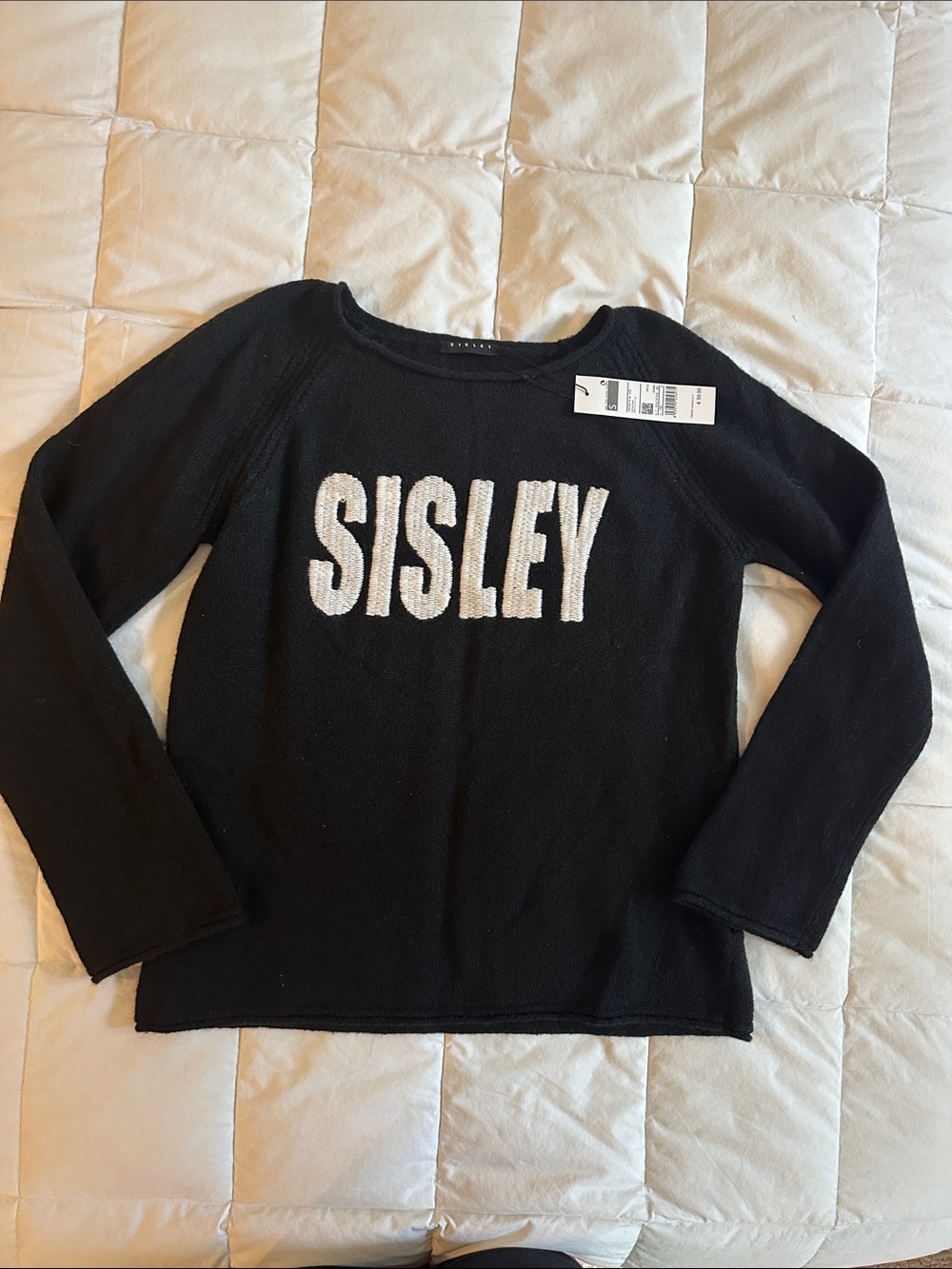 Sisley Black Crewneck Sweater with White SISLEY Logo. Brand new. Bought in Italy